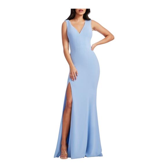 Dress the Population Jordan Ruched side slit gown dress light blue Large L - Picture 1 of 8
